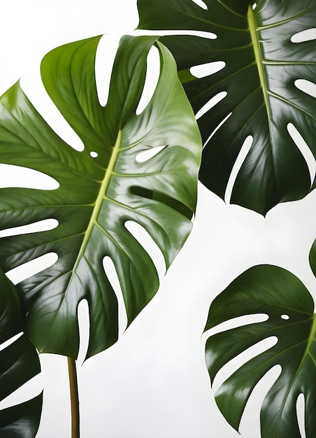 Large monstera leaves against a white background