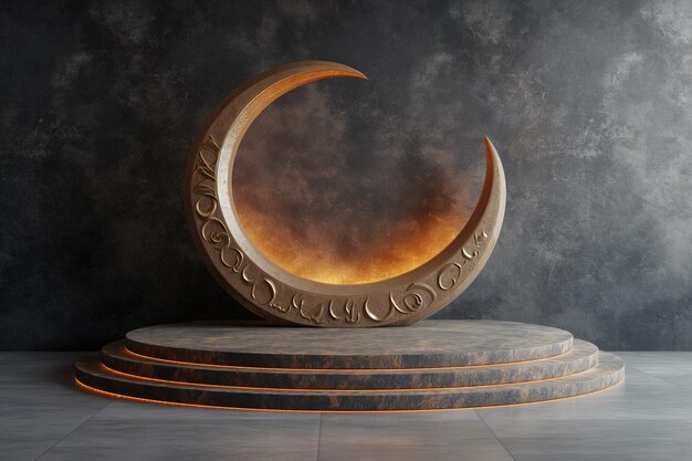 a large moon is on a stone bench with the word moon on it