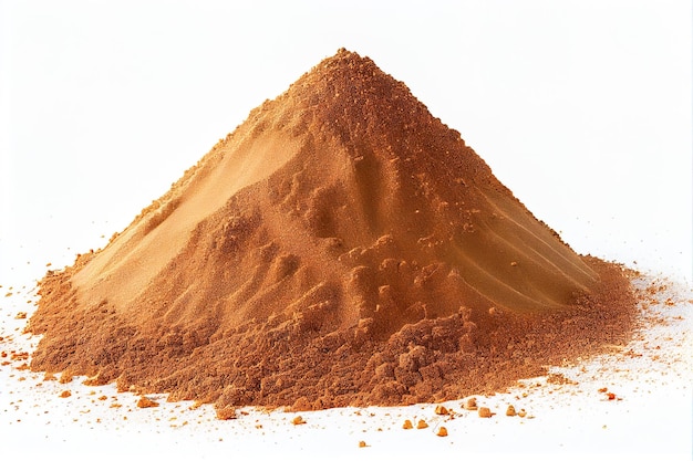 A large mound of orange powder sits on a white background.