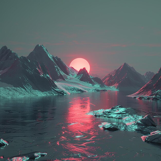 Photo a large mountain with a full moon in the background