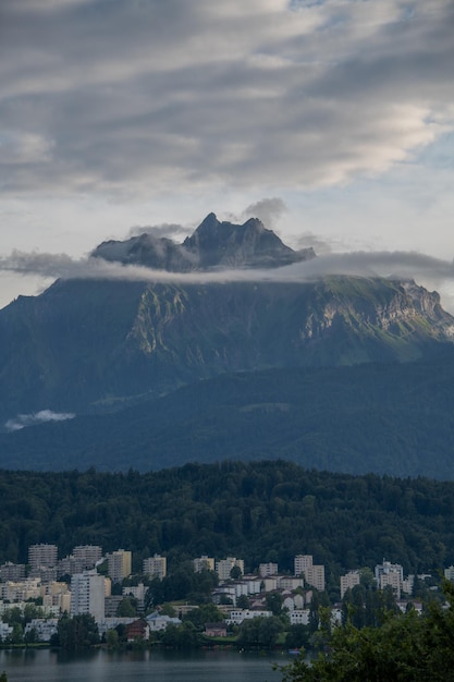 山を背景にした大きな山