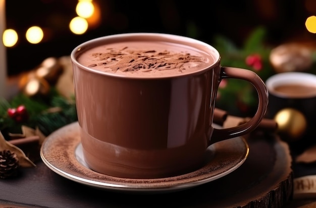 Photo a large mug of chocolate is on a tabletop