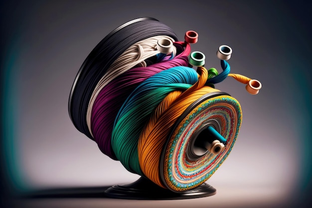 Large multicolored coil with threads for sewing clothes textile industry