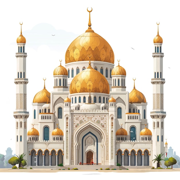 A large Muslim mosque a threedimensional raster illustration with contour lines highlighting the details of construction 3d rendering