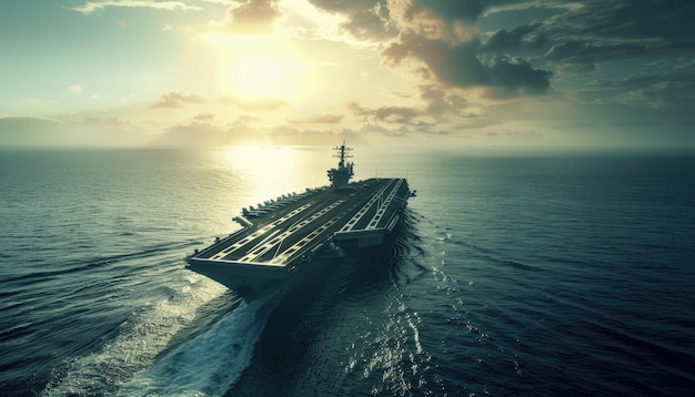 A large navy ship is sailing through the ocean by ai generated image