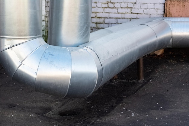 Large new metal water pipes close up