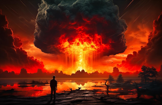 a large nuclear explosion floats on the ground