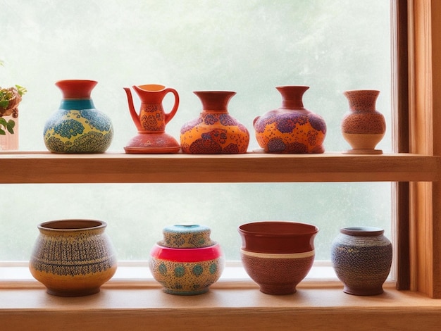 A large number of ceramic jars arranged in rows on shelves