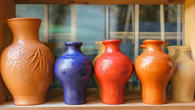 A large number of ceramic jars arranged in rows on shelves