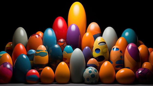 Photo a large number of colored plastic eggs in the style of colorblocked shapes