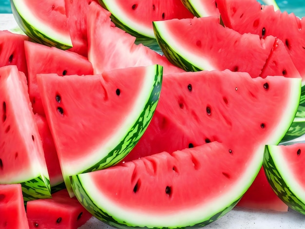 A large number of cut slices of watermelon ai generated