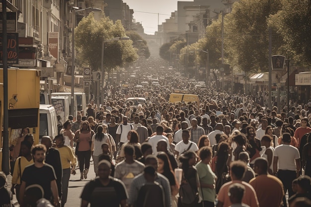 large number of people on a busy street in a busy city