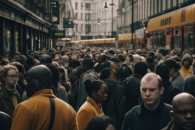 large number of people on a busy street in a busy city