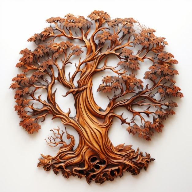 Photo large oak tree decorative wooden figurine detailed wall sculpture and installation