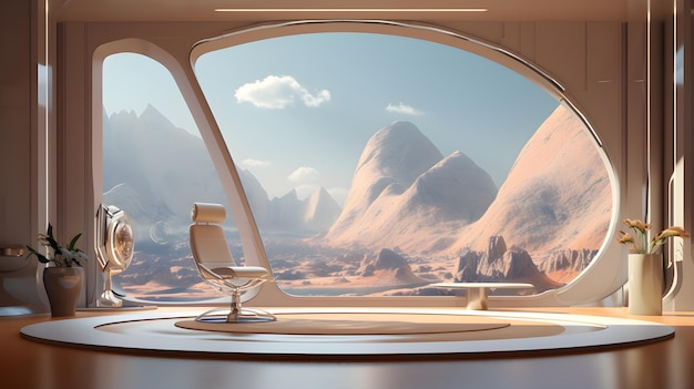 A large office with a desert view 3d rendering