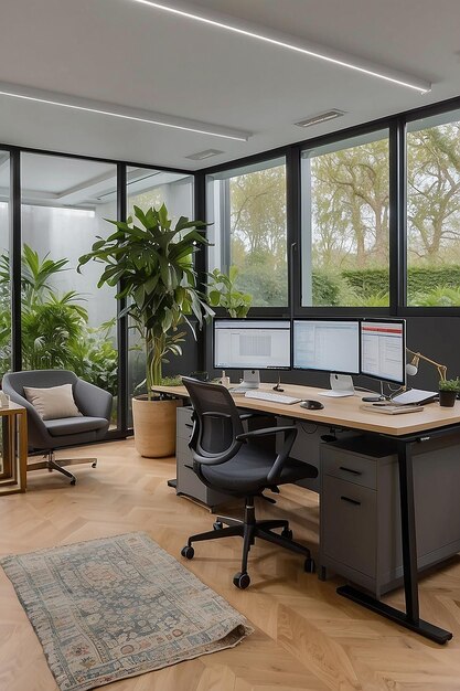 Photo a large office with a plant and a window