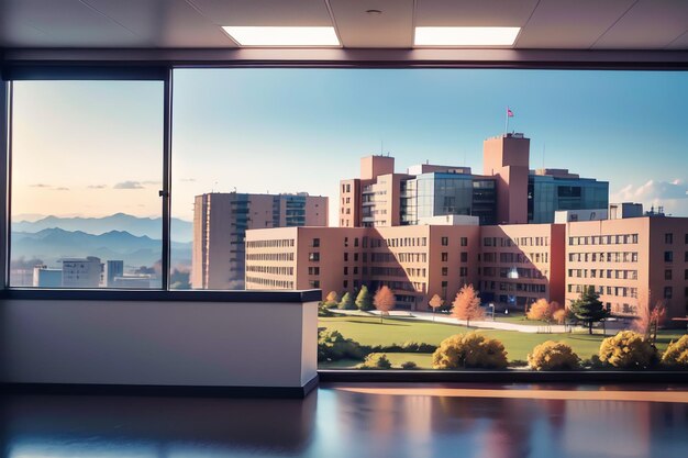 Photo a large office with a view of the city of denver