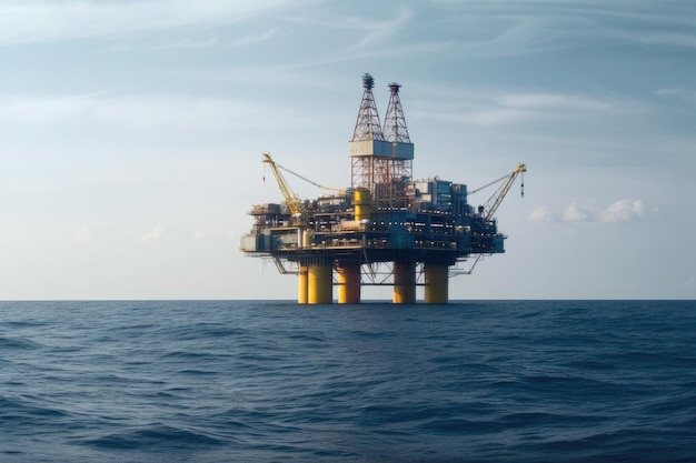 A large oil platform in the ocean with the words offshore oil and gas on the top.