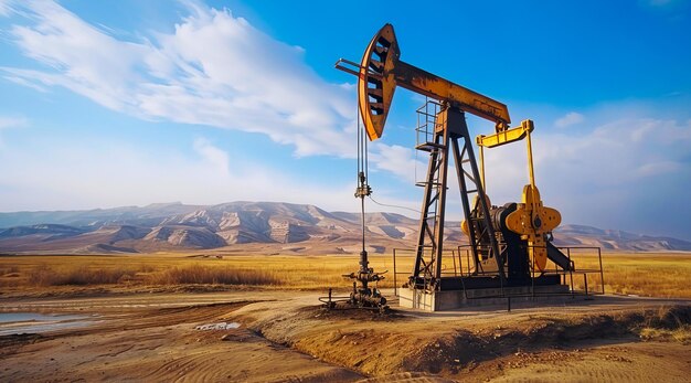 写真 大規模な石油リグは砂漠にあります 石油探査の概念 地球の取と企業の貪欲