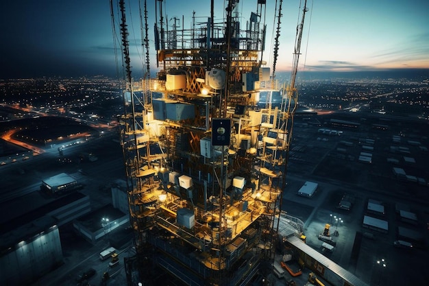 A large oil rig with the logo on the top.