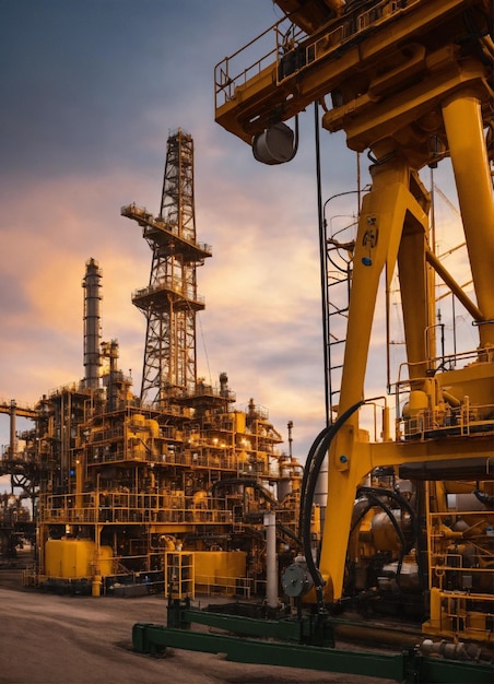 Photo a large oil rig with a sunset in the background