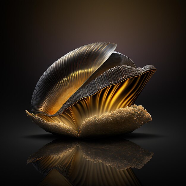 Large open clam shell in middle with ocean Generative AI