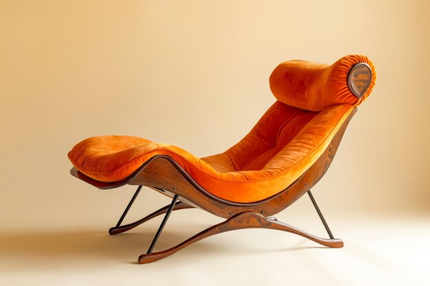 A large orange chair with a wooden frame