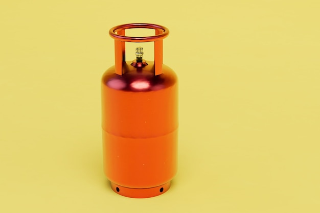 A large orange gas cylinder on a yellow background 3D render