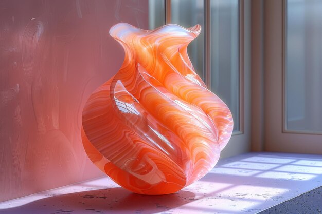 Photo a large orange glass vase is sitting on a table