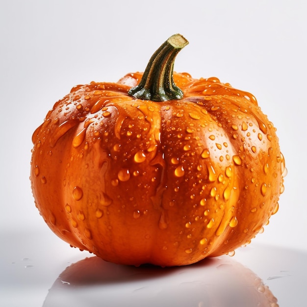 A large orange pumpkin with water droplets on it