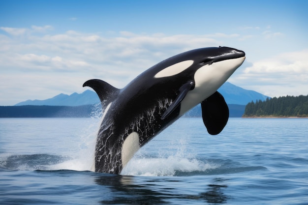 물  ⁇ 에서 헤엄치는 큰 오르카 고래