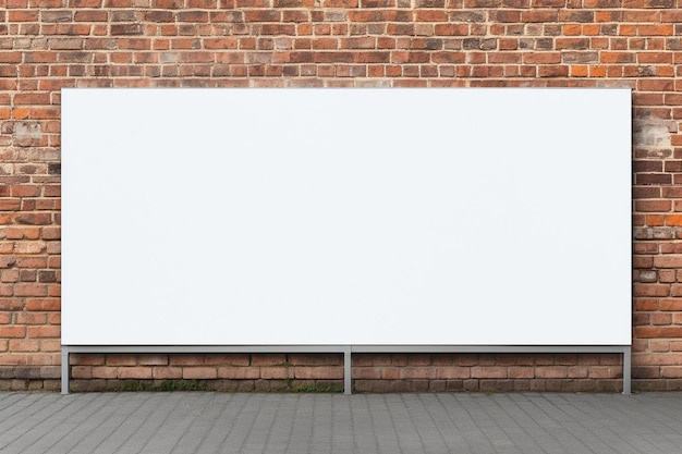 large outdoor white blank advertisement banner mock up on the colorful brick wal