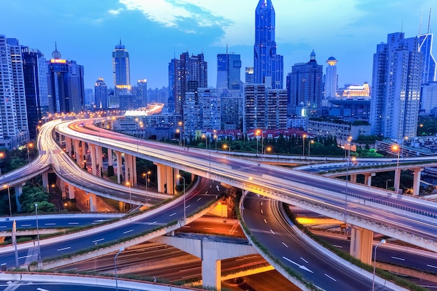 Large overpass closeup in shanghai city traffic background