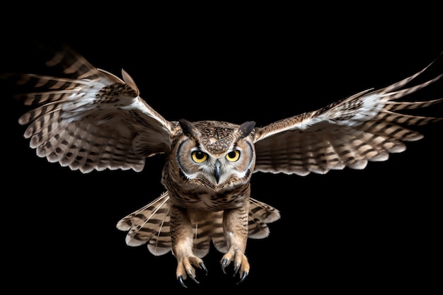 Photo a large owl flying through the air