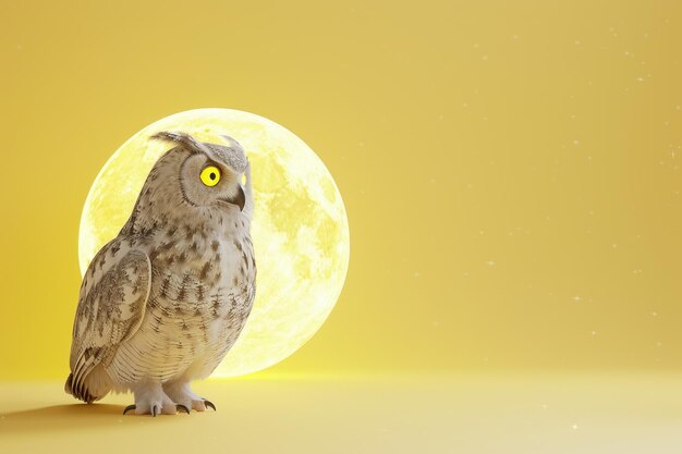 Photo a large owl is perched on a branch in front of a full moon