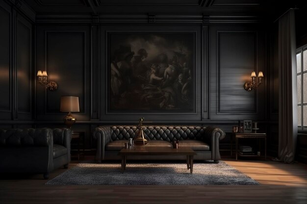 Photo a large painting is on the wall behind a couch