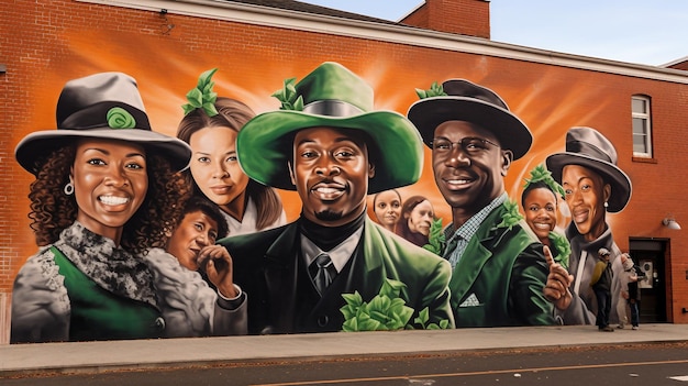 Large Painting of Man Wearing Green Hat in Classic Style St Patricks Day
