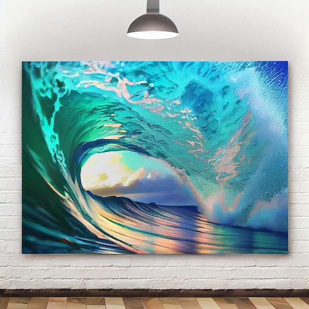 Large painting of a wave in the ocean generative ai