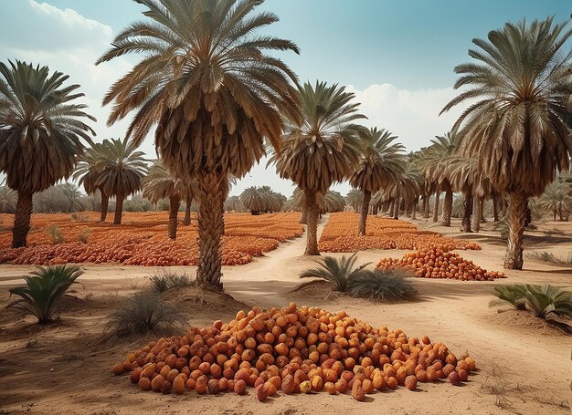 Photo large palm trees are large and numerous in the desert