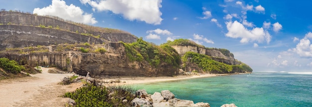 Большая панорама Баннер длинного формата Красивый пляж Меласти с бирюзовой водой Остров Бали Индонезия