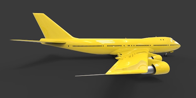사진 긴 대서양 횡단 비행을 위한 대형 여객기 회색 배경에 노란색 비행기
