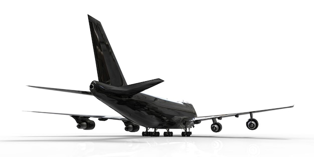 Large passenger aircraft of large capacity for long transatlantic flights Black airplane on white isolated background 3d illustration