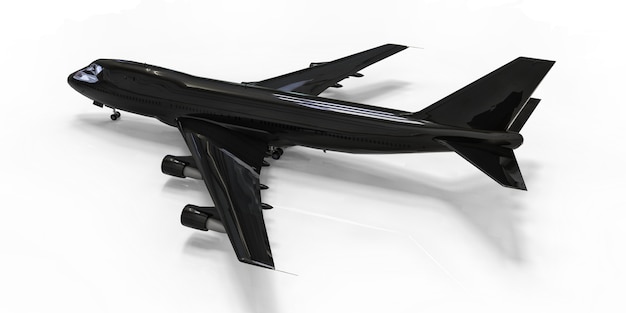 Large passenger aircraft of large capacity for long transatlantic flights. Black airplane on white isolated background. 3d illustration.