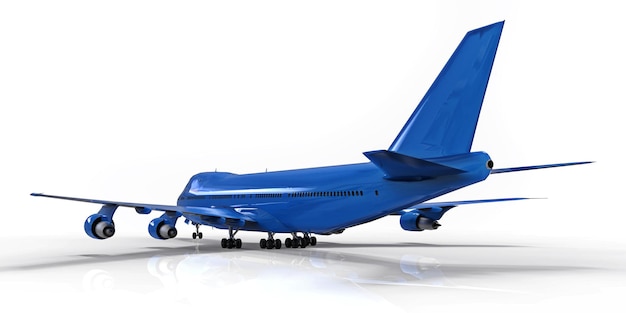 Large passenger aircraft of large capacity for long transatlantic flights. blue airplane on white isolated background. 3d illustration