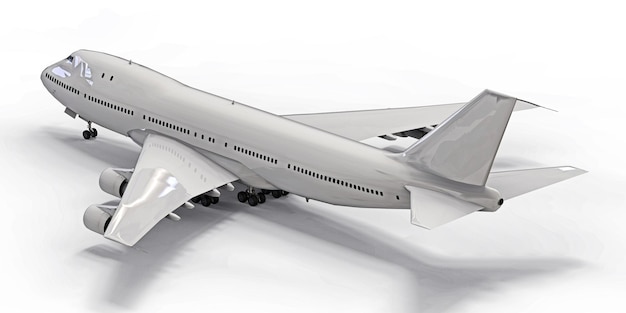 Large passenger aircraft of large capacity for long transatlantic flights. White airplane on white isolated background. 3d illustration.