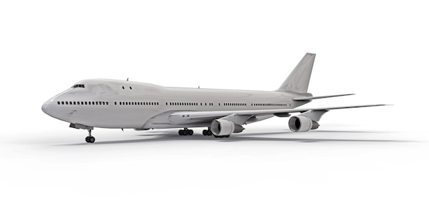 Large passenger aircraft of large capacity for long transatlantic flights. White airplane on white isolated background. 3d illustration.