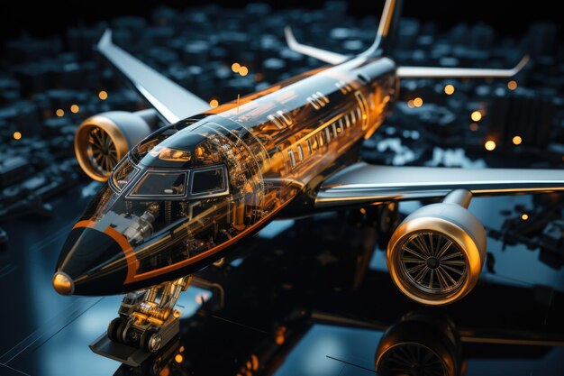 Photo a large passenger airplane on an airport runway model airplane made of glass