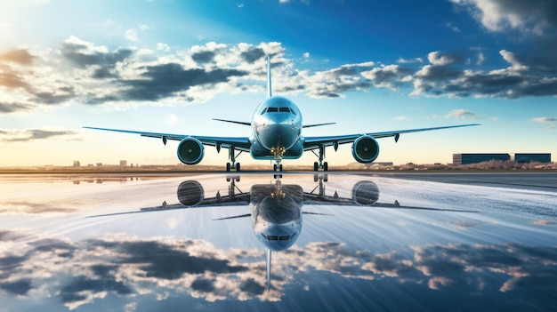 A large passenger plane lands on the runway Tourism and travel concept