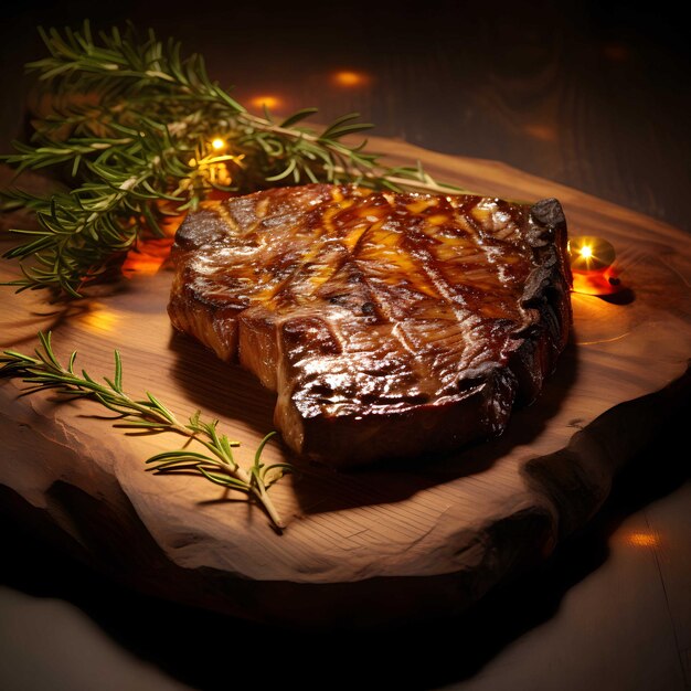 Photo a large piece of steak is on a wooden board