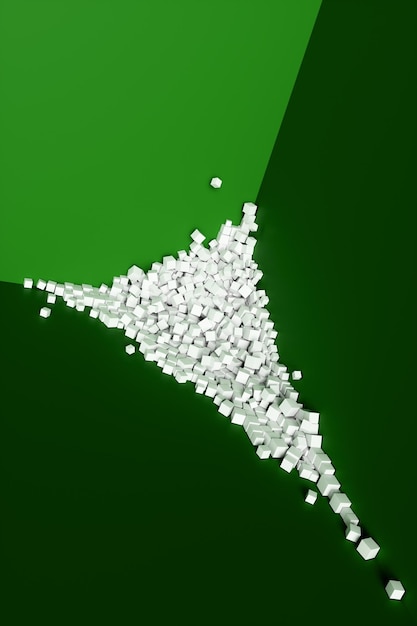 Большая куча абстрактных белых кубиков возле зеленой стены Фоновая трехмерная иллюстрация рендеринга